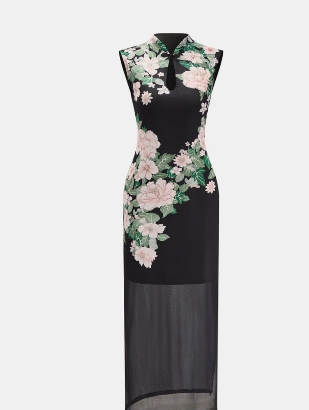 Commense Black Midi Dress with Pink Floral Print - Picture 2 of 5